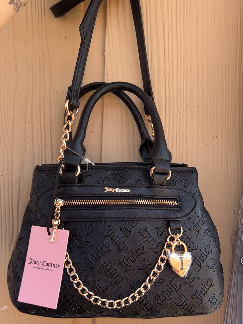 Juicy Couture Black Satchel with Gold Chain and Heart Charm